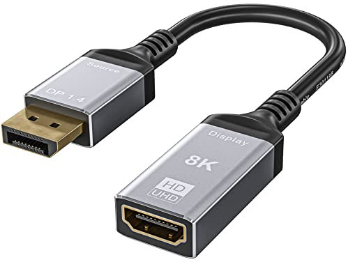 8K Displayport vers HDMI Adaptateur, DP 1.4 (source) vers HDMI 2.1 (moniteur) Adaptateurs Mâle vers Femelle Prenant en Charge la Résolution ultra 8K 60HZ 4K 120HZ pour Dell, Lenovo, AMD et Plus