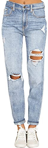 luvamia Women's Casual Ripped Jeans High Waisted Boyfriend Jeans Tapered Mom Jeans Denim Pants Women Jeans Stretchy Womens Boyfriend Jeans Roadknight Blue Size Medium Size 8 Size 10