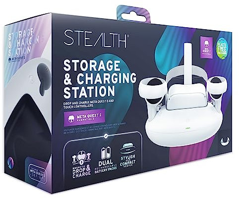 STEALTH Storage & Fast Magnetic Charging Dock Compatible with Meta Quest 2 USB-C, Dual Rechargeable Touch Controller Battery Packs
