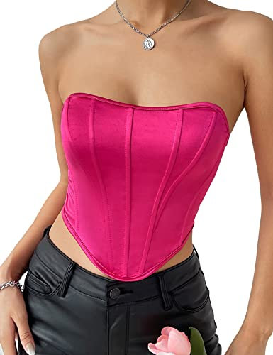 Aranmei Corsetto sexy da donna, senza spalline, con schiena aperta, in raso, per la schiena, Rosa., 44