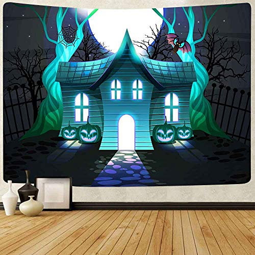 831 Wandteppich Portabel Wandbehang Tapisserie Hochwertige Wandtuch Für Schlafzimmer Hausdeko Zimmer 100X150cm Halloween-Nacht Moon House