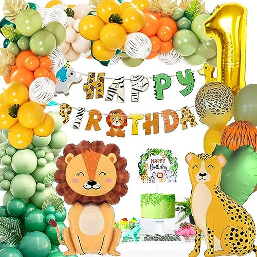 Deko 1. Geburtstag Junge,Geburtstagsdeko 1 Jahr Junge,Safari Luftballon 1. Geburtstag, Dschungel Girlande Geburtstag Kinder Junge 1 Jahr,Grün Wild One Geburtstag deko,Erster Geburtstag Junge Mädchen