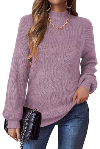 Zeagoo Damen Pullover Herbst Winter Warm Bequem Strickpullover Casual Mode Sweater Lose Rundhalsausschnitt Langarm Strickwaren Violett L