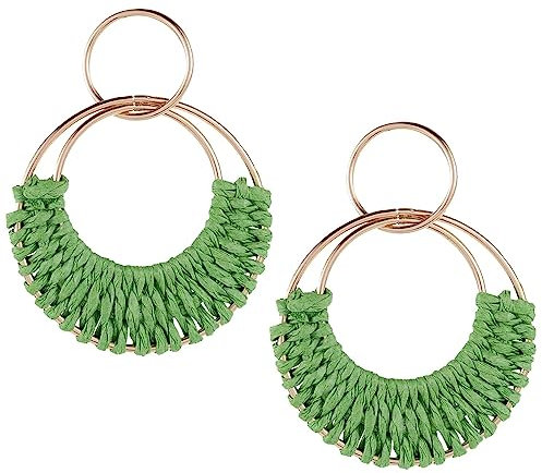 SIXDUTON Creolen Ohrringe für Damen, Hand Gefertigte Stroh Wicker Rattan Vintage Bohemian Schmuck Geschenk für Frauen und Mädchen (Grün)