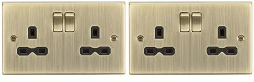 Knightsbridge CS9AB Square Edge Antique Brass 13A 2G Switched Socket with Insert, 230 V (Pack of 2)