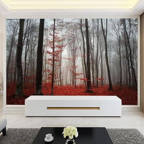 Papier Peint Forêt Noire Et Rouge Papier Peint Panoramique Papier Peint Intissé pour Salon Chambre Couloir Tapisserie Murales Papier Peint 3d Papier Peint Décoratif Murale 300x240cm