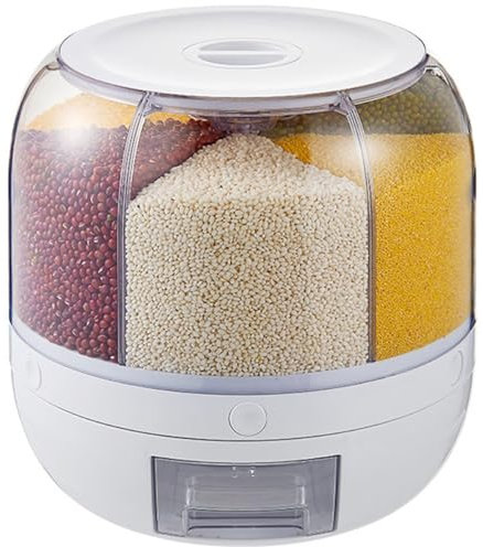 Aeetial Grain Dispenser 360°Rotating Dry Food Dispenser 6 Grids Rice Container Beans Containers Storage with Sealed Lid for Peanut Barley Millet and Cereal (Small)