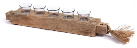 CREEDWOOD TEELICHT Halter Burnt II | 54cm, Mangoholz | Kerzenständer, Tisch Kerzenleuchter, rustikales Kerzenboard, Kerzenhalter Natur, Windlicht