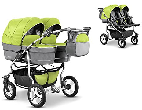 Elcar Zwillingskinderwagen 2 in 1 Twin Star inkl. Sportsitze - 10 Teile - Green