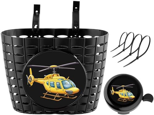 YeloYolker Cestino per Bici per Ragazzi con Campanello, Simpatico Cestino per Manubrio Anteriore per Bicicletta per Bambini, Cestino per Scooter in Plastica (Elicottero)