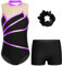 Kvysinly Glänzend Turnanzug Mädchen Gymnastikanzug Set Turnbody mit Haarband und Hose Ballettkleidung Tanz Training Dancewear Violett 146-152