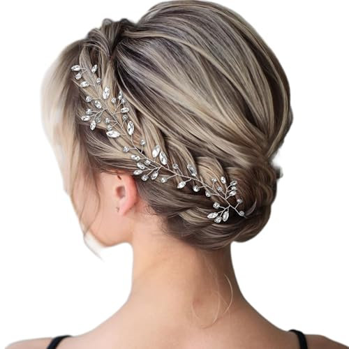 EUIOOVM Silberner Kristall Haarranken, Strass Braut Haarschmuck, Hochzeit Kopfschmuck Blatt, Kommunion Stirnbänder für Frauen Mädchen Brautjungfern