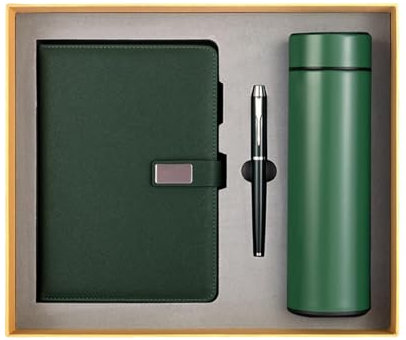 Joucien Taccuino formato A5 per riunioni, di fascia alta, per ufficio e ufficio, set regalo con tazza sottovuoto, penna e taccuino (verde)