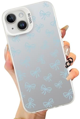 MAYCARI Aesthetic Laser Case for iPhone 11 Pro Max with Cute Blue Bow Knot Pattern Design, Girly Slim Thin Soft Shockproof Protective Cover for Women Girls