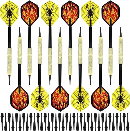 HRLORK 12 Packs Darts Set Plastic Soft Tip Darts Flights Black Nylon Darts Shafts