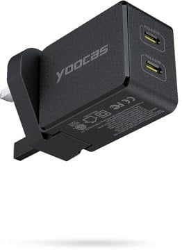 Yoocas 65W USB C Wall Charger, 2 type-c Ports GaN Charger Block, PD Fast Charger for iPhone 15/14/13, iPad Pro, Pixel 7/6, 60W Power Adapter Laptop MacBook Pro/Air Charger-Black