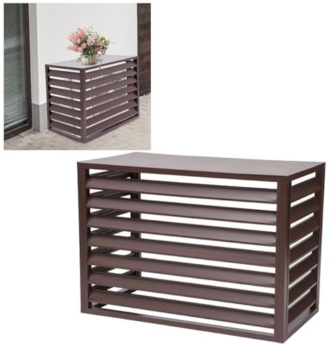 Cubre Aire Acondicionado Exterior Aluminio, Cubierta Rejilla Para Aire Acondicionado Pantalla De Privacidad Decorativo Exterior, Valla De Aire Acondicionado (4 lados brown, 100x50x70cm)