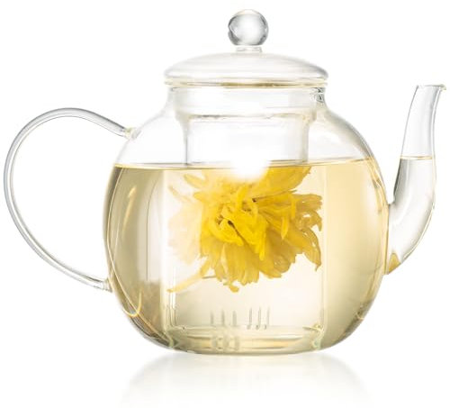 Wlasss 1530 ml/52 oz Large Glass Teapot with Removable Infuser, Clear Tea Kettle Stovetop Safe for Loose Leaf and Blooming Tea, Unique Father's Day Gifts