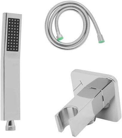 Moderne Handbrause mit Schlauch und Halterung Silber Duschkopf Handbrause Set Wassersparender Duschkopf Eckig Viereck Duschbrause für Bad