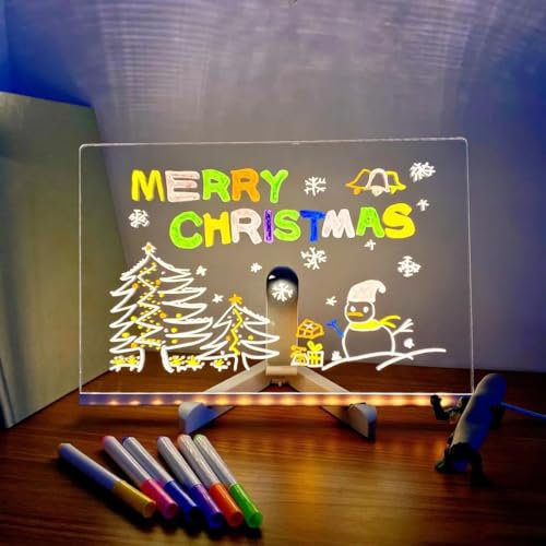 Tableau d'affichage LED avec Couleurs,Tableau Message Lumières LED avec 7 Stylos de Couleur,Tableau Acrylique Effaçable avec Support Réglable (30CM * 20CM)