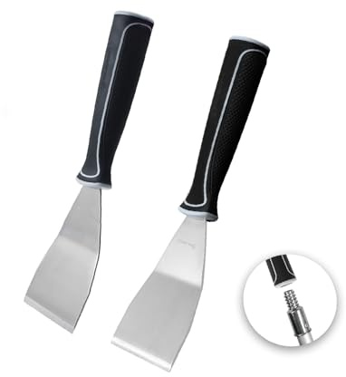 ROLLINGDOG 2PC 3 Inch Pole Scraper - Stainless Steel Bent Blade With Anti-Slip Rubber Handle, Heavy Duty Paint Remover Scraper Tool