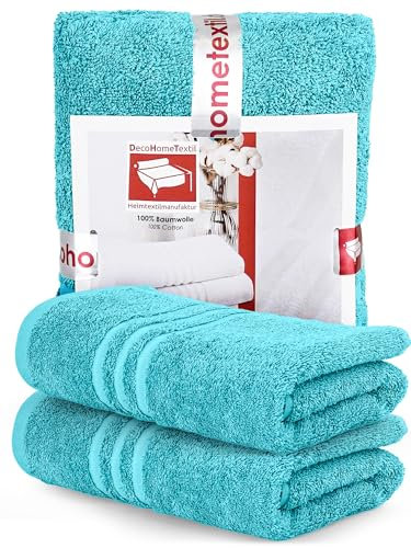 DecoHomeTextil Handtuch-Set 2 Handtücher 50 x 100 cm in Türkis aus 100% Baumwolle, hochwertig, kuschelweich und saugstark