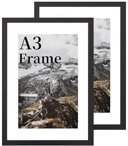 COMPOLICY 2 Pack,A3 Picture Frame,a3 frames black wooden,Clear Acrylic Glass 29.7x42cm photos Wall Mount, with snap frame, for Certificate poster,home and kitchen Photo Collage Display