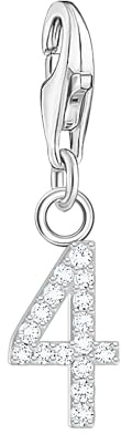 THOMAS SABO Charm-Anhänger Zahl 4 mit weißen Steinen Silber 925 Sterlingsilber