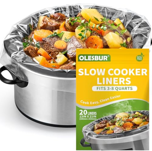 OLESBUR Slow Cooker Liners, 13x21, 20 Count, Fits 3-8 Quarts, Disposable Pot Liners Compatible with Crockpot, Oval Large Size, BPA-Free Cooking Bags, Kitchen Accessories, Cook with Ease