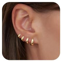 Kabwea 8 Pcs 14K Kleine Silber Chunky Creolen Set FüR Damen, Ohrringe Creolen, Creolen Gold, Ohrringe Gold Creolen, Gold Ohrringe Damen, Goldene Ohrringe Damen (1 Paar)