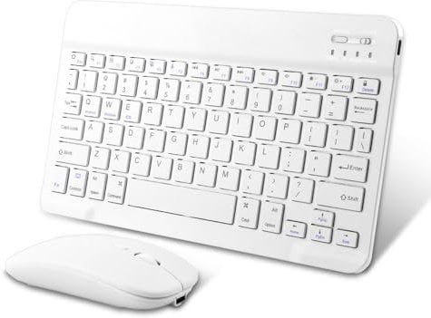 Universal Ultra-Slim Keyboard Rechargeable Wireless Keyboard Portable Key-board Compatible with iPad/Samsung Tab/Lenovo Tab/iOS/Android/Windows (White with Mouse)