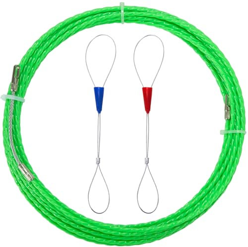 QIMEI-SHOP Guia Pasacables 15M Guía Pasacables Profesional Electricos Guia Pasacables Trenzada de Poliéster con Muelle de Guía Diámetro 4.5mm para Colocación de Cables Verde