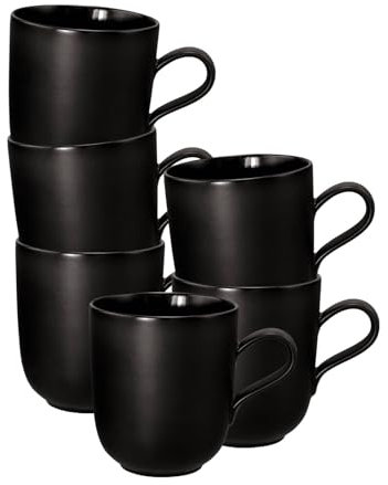 Seltmann Weiden Liberty Velvet Black Kaffebecher 6er Set, 400 ml, Henkelbecher mit mattem Finish, Spülmaschinen- und Mikrowellenfest, Porzellan, Schwarz