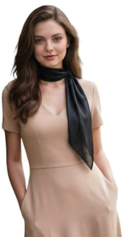 LA FERANI Designer Seidentuch schwarz Uni Farbe Satin Halstuch Seide Tuch Umschlagtuch leicht 90x90cm Bandana Geschenk formelle Anlässe (Schwarz)