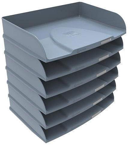Exacompta - Ref 10570D – Set mit 6 horizontalen Briefablagen Combo Styli Autentik – für Dokumente im Querformat – Etikettenhalter im Lieferumfang enthalten – stapelbar – Größe 25,5 x 36,5 x 6,5 cm