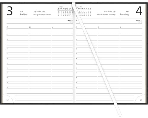 Zettler Buchkalender 1T/1S Bl. Engel farblich sortiert (schwarz, rot, türkis) 2026 – Bürokalender 15 × 21 cm, 1 Tag pro Seite, Recyclingpapier, FSC, Tagesplaner mit Stundenplan 7–19 Uhr