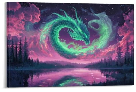 UENDOKRNN Drache Wall Pictures Wall Picture Märchen Modern Painting Fledermaushroom Office Dining Room Kitchen Leinwand Wasserdicht 20x30inch(50x75cm)