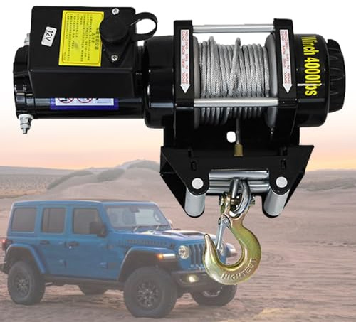 VNATWGOO 12V/24V wasserdichte Elektrische Seilwinde 3000Lb-4000Lb FüR GeläNde, Sand, Fahrzeuganheben, Notfallrettung Mit Doppelfernbedienung,4000lb-24V