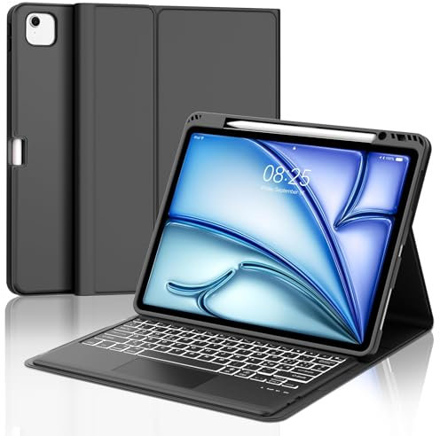 WINCHKING Tastiera per iPad Air 13 (M2 2024/M3 2025) con Touchpad, Bluetooth Magnetica Staccabile, Custodia con Italiano QWERTY Retroilluminate Tastiera per iPad Air 13 Pollici M3 2024/2025, Nero