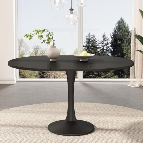 PUGSDRLY Table Ovale Salle à Manger Extensible,Table a Manger Moderne Minimaliste,Multifonctionnelle,pour Salon Cuisine Balcon et Bureau,L100/140*W100*H75cm (Noir)