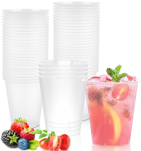 Powmag 50 Stück Plastikbecher, 360ml Plastik Becher, Wiederverwendbare Trinkbecher, Cocktailgläser Plastik, Partybecher Set für Cocktail, Champagner, Bier, Getränk, Dessert