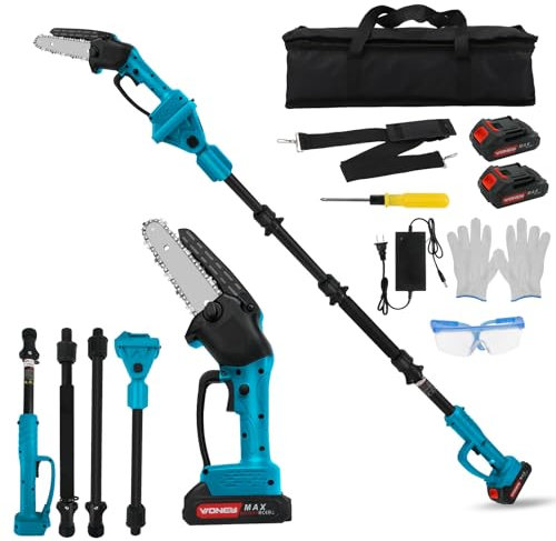 2 in 1 Cordless 6 inch Pole Saw & Mini Chainsaw with 2X 4.0Ah Batteries, Brushless Motor, 2.2m Max Reach Pole Saw Compatible with Makita Battery for Tree Branch Trimming, Pruning