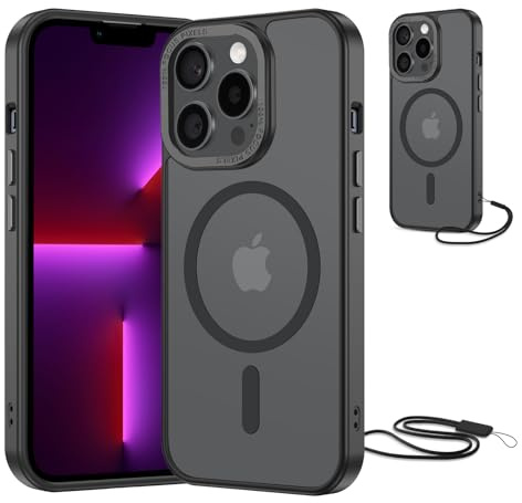 NEW'C Coque pour iPhone 13 Pro, Magnétique Compatible avec MagSafe - Noir | Coque + Cordon détachable, 6,1 pouces, Magnétique, Antichoc militaire, Aimants N56, Fin