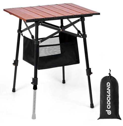 Odoland Campingtisch höhenverstellbar mit Aufbewahrungstasche, Leicht Klapptisch aus Aluminium, Faltbarer Balkontisch für Strand, Camping, Picknick, Garten, Angeln