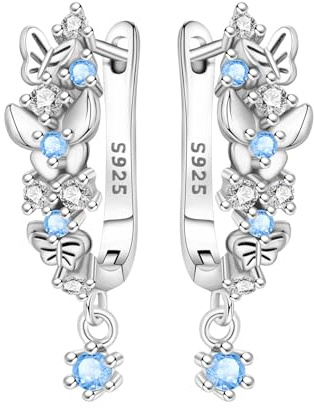 MISEFF 925 Silber Anhänger Ohrringe, Schmetterlinge und Blumen und Blätter Design - Mode Schmuck Geschenk für empfindliche Ohren