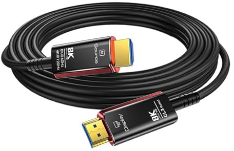 Cables HDMI De 15 M, Cable Fibra Óptica 8K 2.1, 48 Gbps, A 60 Hz, 4K A 120 Hz/144, EARC HDCP Y .3, Compatible Con Xbox/PS5(CL3 Rated,50m)