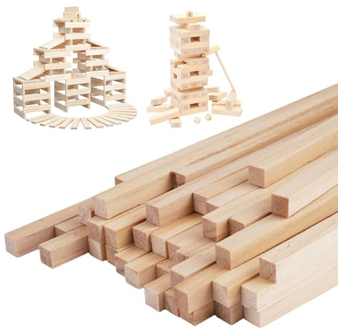 Holzleisten zum Basteln, 8 x 8 x 300 mm, 30 Stück | Quadratische Holzstäbchen, Kiefernholz, Für Dekoration, Für Modellbau, Für DIY