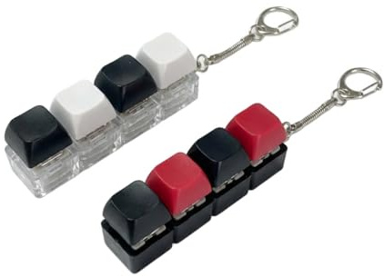 CleaZeny 2 Pack Keyboard Fidget Toy, Anti-Anxiety Mechanical Keypad Pendant | 4-Key Fidget Keyring Clicker, Desk ADHD Fidget Toys Gift for Kids & Adults (Black/Red & Black/White)