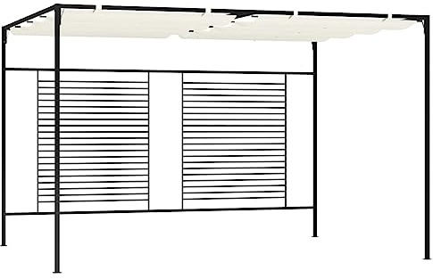 fsahslih Gazebo da 3 x 4 m con tetto estensibile, gazebo da giardino in ferro e poliestere, pergola bianco crema, robusto tetto ombreggiato per terrazza, giardino, feste, barbecue