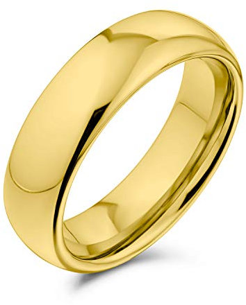 Bling Jewelry Einfacher Kuppel-Paarring aus Titan, poliert, 14K vergoldet, für Männer und Frauen, Komfort-Passform, 6MM